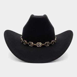 Elegant Black Cowboy Hat with Gold Chain